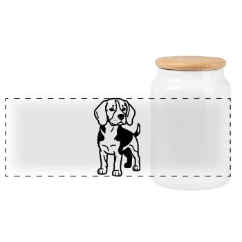 Beagle Dog - Panoramic Cookie Jar with Wooden Lid - white - Front