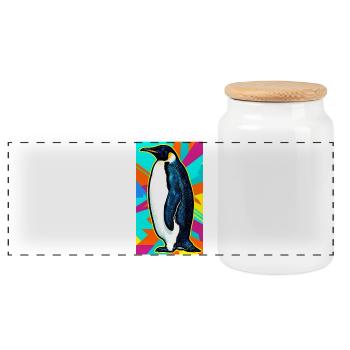 penguin - Panoramic Cookie Jar with Wooden Lid - white - Front