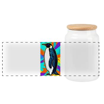 penguin - Panoramic Cookie Jar with Wooden Lid - white - Front