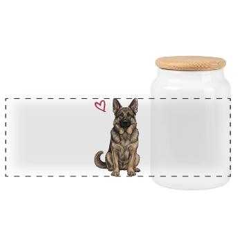 Schwarz-brauner Deutscher Schäferhund - Panorama Keksdose mit Holzdeckel - Weiß - Vorne