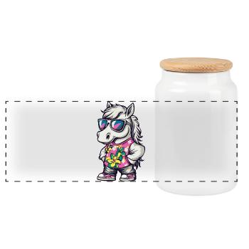 Horse Comic Holiday - Panoramic Cookie Jar with Wooden Lid - white - Front