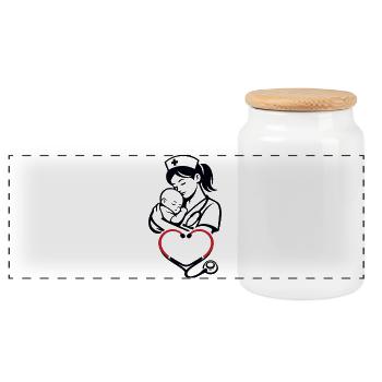 Mom on duty heart silhouette - Panoramic Cookie Jar with Wooden Lid - white - Front
