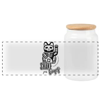 Skelett Winkekatze - Shake your Bones - Panorama Keksdose mit Holzdeckel - Weiß - Vorne
