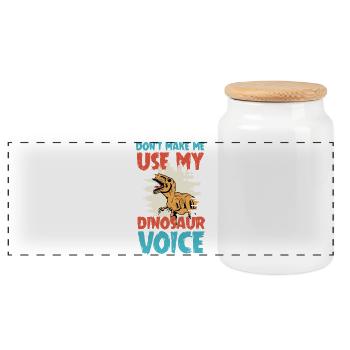 Dinosaur Voice Parent Humor – Mom Dad Life - Panoramic Cookie Jar with Wooden Lid - white - Front