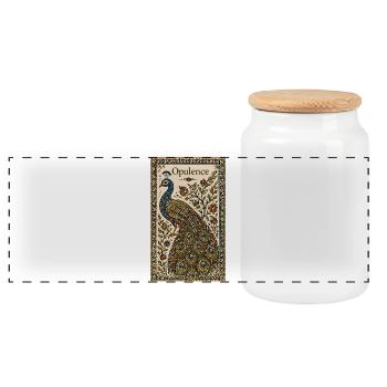 Pfau der Opulenz – Ornamentkunst - Panorama Keksdose mit Holzdeckel - Weiß - Vorne
