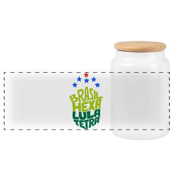 Brasil Hexa Lula Tetra - Panoramic Cookie Jar with Wooden Lid - white - Front