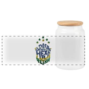 Brasil Hexa Lula Tetra - Panorama Keksdose mit Holzdeckel - Weiß - Vorne