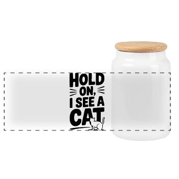 Attends, je vois un chat - Boîte à biscuits avec couvercle en bois - blanc - Devant