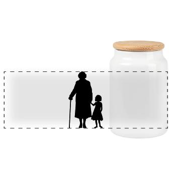 Grandparents Grandchild Silhouette Walking Family - Panoramic Cookie Jar with Wooden Lid - white - Front