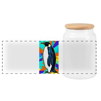 penguin - Panoramic Cookie Jar with Wooden Lid - white - Front