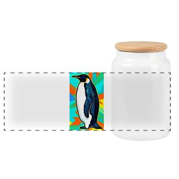 penguin - Panoramic Cookie Jar with Wooden Lid - white - Front