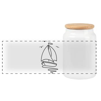 Voilier avec deux voiles et un drapeau au sommet. - Boîte à biscuits avec couvercle en bois - blanc - Devant