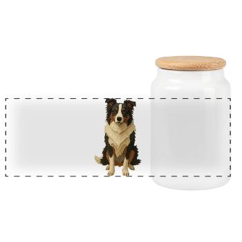 Layered Paper Collie - Panoramic Cookie Jar with Wooden Lid - white - Front