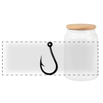 Fish hook - Panoramic Cookie Jar with Wooden Lid - white - Front