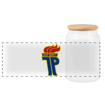 JP - Junge Pioniere Logo - Panorama Keksdose mit Holzdeckel - Weiß - Vorne