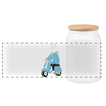 Lama Denim Scooter - Panorama Keksdose mit Holzdeckel - Weiß - Vorne