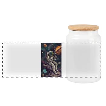 Astronaute sur un astéroïde dans l’espace - Boîte à biscuits avec couvercle en bois - blanc - Devant