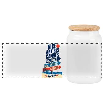 French Riviera Nice Antibes Cannes Repeat Travel - Panoramic Cookie Jar with Wooden Lid - white - Front