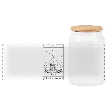 Gentle Burnout | Tarot Card - Panoramic Cookie Jar with Wooden Lid - white - Front