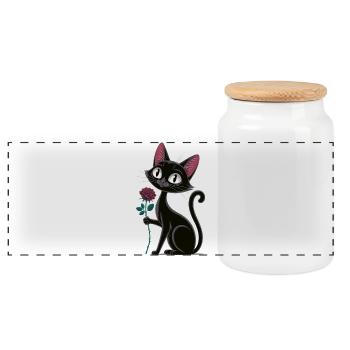 Cat Rose Motif for Romance Fans - Panoramic Cookie Jar with Wooden Lid - white - Front