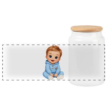 Baby in Blauem Hoodie - Panorama Keksdose mit Holzdeckel - Weiß - Vorne