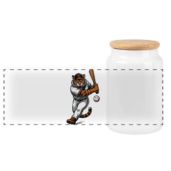 Tiger in baseball swing - Panoramic Cookie Jar with Wooden Lid - white - Front