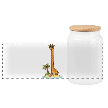 Giraffe with sunglasses on island - Panoramic Cookie Jar with Wooden Lid - white - Front