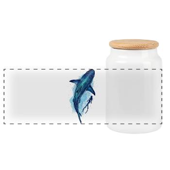Tiger shark & diver - Panoramic Cookie Jar with Wooden Lid - white - Front
