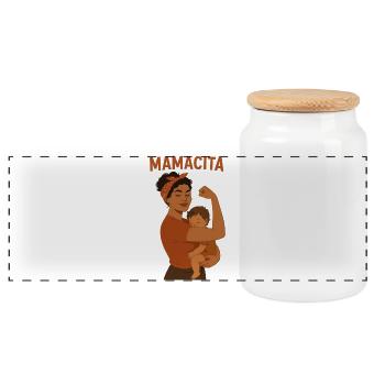 Mamacita Shirt – Stolze Mama & Kind Design - Panorama Keksdose mit Holzdeckel - Weiß - Vorne