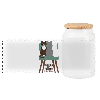 Drei Katzen auf dem purrfekten Tisch - Panorama Keksdose mit Holzdeckel - Weiß - Vorne