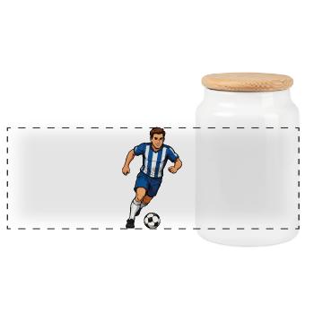 Football bleu et blanc - Boîte à biscuits avec couvercle en bois - blanc - Devant
