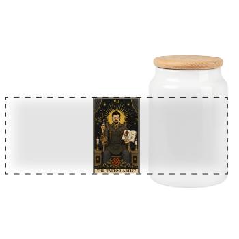 Tatoueur | Tarot Métier de tatoueur - Boîte à biscuits avec couvercle en bois - blanc - Devant
