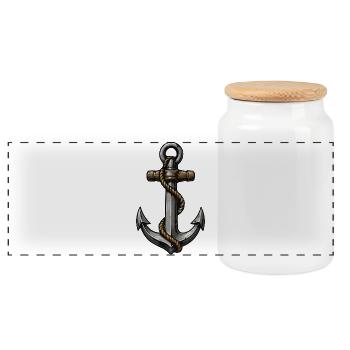 Anker Tau Maritime Stil - Panorama Keksdose mit Holzdeckel - Weiß - Vorne