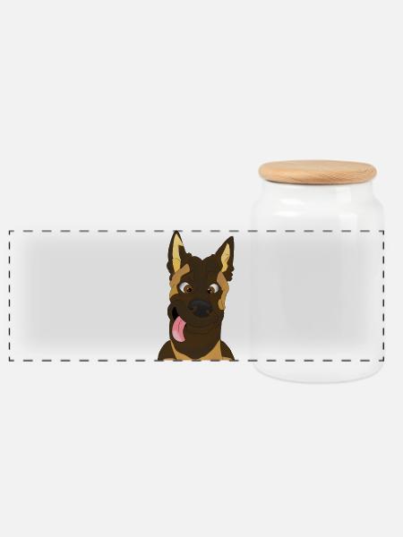 Cartoon-Hund Happy Face - Panorama Keksdose mit Holzdeckel - Weiß