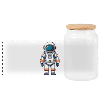 Astronaut - Panoramic Cookie Jar with Wooden Lid - white - Front