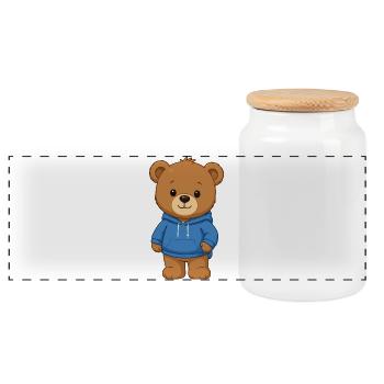 Cuddly Bear in Blue Hoodie - Panoramic Cookie Jar with Wooden Lid - white - Front