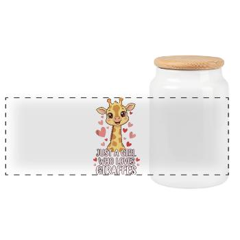 Girl Loves Giraffe Hearts - Panoramic Cookie Jar with Wooden Lid - white - Front