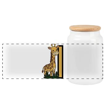 Giraffe am Pfosten – Kinderillustration - Panorama Keksdose mit Holzdeckel - Weiß - Vorne
