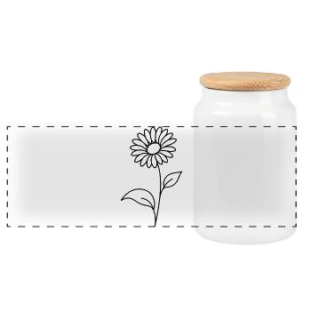 Botanische Blume mit feinen Blättern - Panorama Keksdose mit Holzdeckel - Weiß - Vorne
