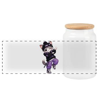 Cat Streetwear Lila Sterne - Panorama Keksdose mit Holzdeckel - Weiß - Vorne