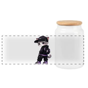 Urban Cat Purple - Panorama Keksdose mit Holzdeckel - Weiß - Vorne