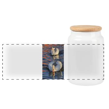 Swans in a play of colours - Panoramic Cookie Jar with Wooden Lid - white - Front
