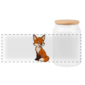 Cuddly Fox Cartoon - Panoramic Cookie Jar with Wooden Lid - white - Front