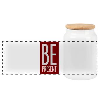 Be Present Sei Im Moment Hier Und Jetzt Zitat Text - Panorama Keksdose mit Holzdeckel - Weiß - Vorne