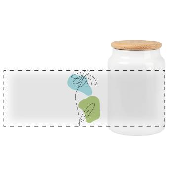 Lineart Daisies with Pastel Shapes - Panoramic Cookie Jar with Wooden Lid - white - Front