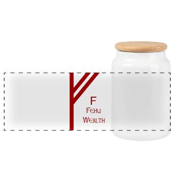 Fehu Rune Complete Red – Viking Futhark Norse - Boîte à biscuits avec couvercle en bois - blanc - Devant