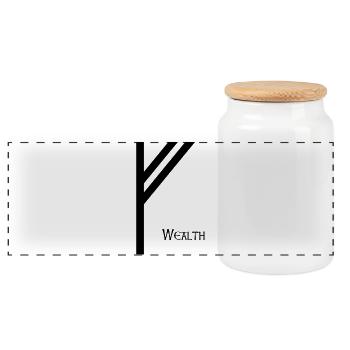 Rune Fehu avec Sens Noir – Futhark viking - Boîte à biscuits avec couvercle en bois - blanc - Devant