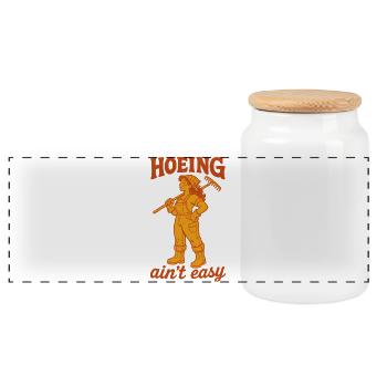 Urban Gardening Hoeing Aint Easy - Panoramic Cookie Jar with Wooden Lid - white - Front