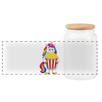 Popcorn pour la soirée cinéma licorne - Boîte à biscuits avec couvercle en bois - blanc - Devant