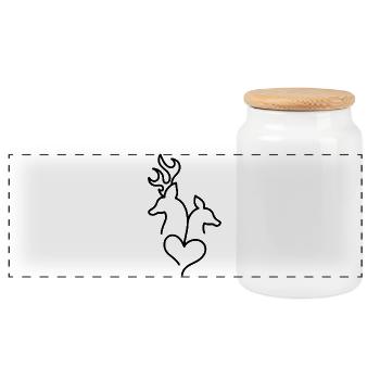 Deer and roe deer with heart - Panoramic Cookie Jar with Wooden Lid - white - Front